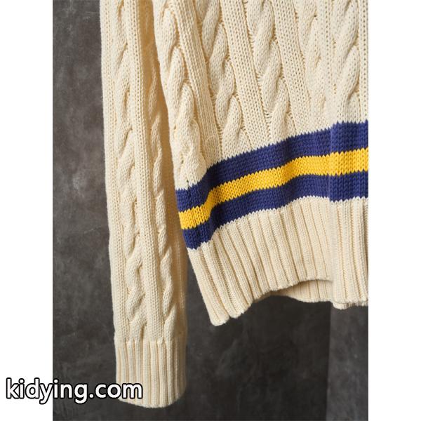 ベージュ テニスラケットプリント V 领 麻花纹 ニット ポロラルフローレン POLO RALPH LAUREN 偽物 秋冬 上品-5