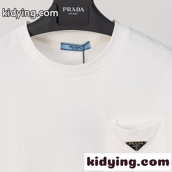 PRADA プラダ メンズ 半袖Tシャツ ポケット付き 三角ロゴ 無地 コットン ミニマル 上品 定番 快適-7