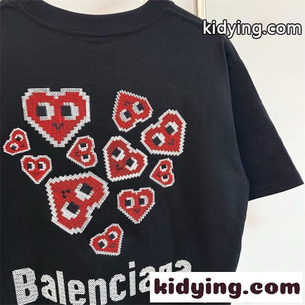 心形プリント ブラック ホワイト ロゴ入り 春夏 カジュアル Balenciaga レディース バレンシアガ コピー Tシャツ-5