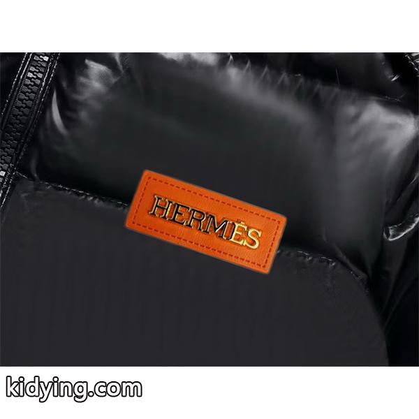 アイコニック HERMES エルメス コピー オレンジロゴ  ブラック ダウンジャケット メンズ 高級感-2