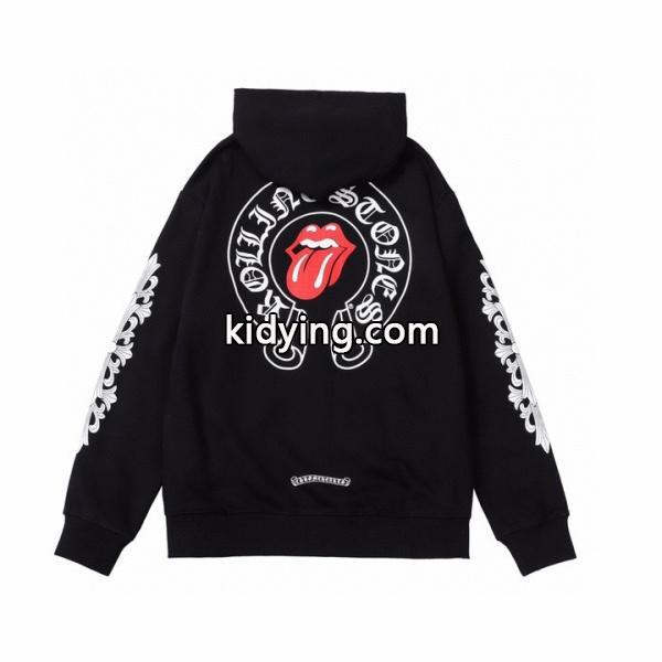クロムハーツ 偽物 ジップパーカー 遊び心 躍動感 レッドリップデザイン ブラック CHROME HEARTS-0