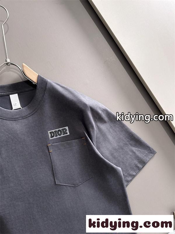 ディオール コピー ポケット付き Tシャツ 半袖 ワイドシルエット グレー 刺繍仕上げ ウォッシュカラー 軽量素材 カジュアル-2