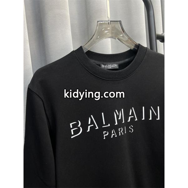 BALMAIN コピー 秋冬 日常シンプル ユニセックス ホワイト 円领 ミニロゴ スウェット バルマン-4