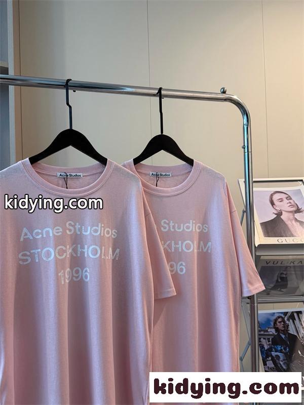 アクネストゥディオズ コピー プリント Acne Tシャツ ピンク 半袖 シンプル カジュアル 柔らか-2
