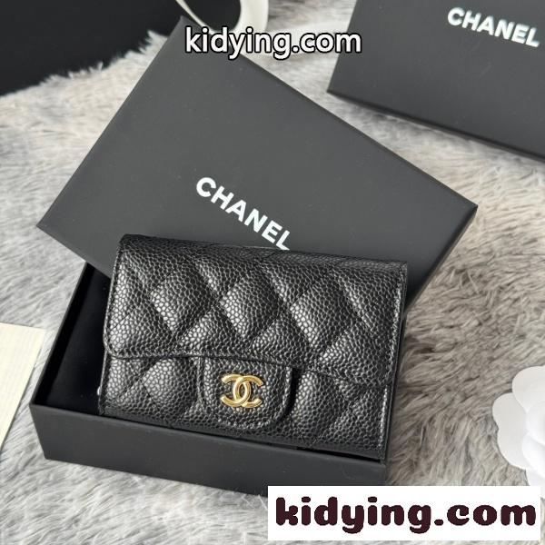 2026新作 CHANEL シャネル コピー クラシックカードケース レディース キャビアスキン 羊皮 ココマーク ブラック 大小球纹 ミニウォレット P80819-0