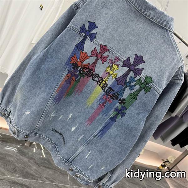 CHROME HEARTS コピー 個性的 華やか デニムジャケット レインボークロス バックプリント クロムハーツ-0