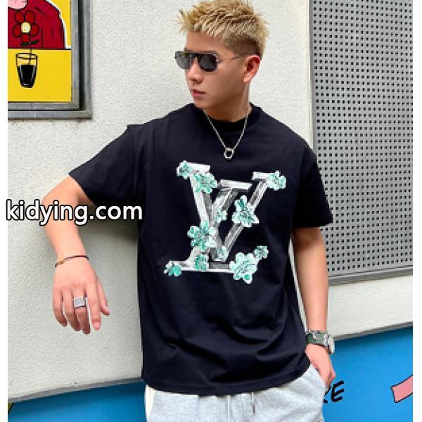 店舗で人気満点LOUIS VUITTONルイヴィトンコピーのブラック、ホワイトのトップスメンズクルーネック半袖Tシャツ-0