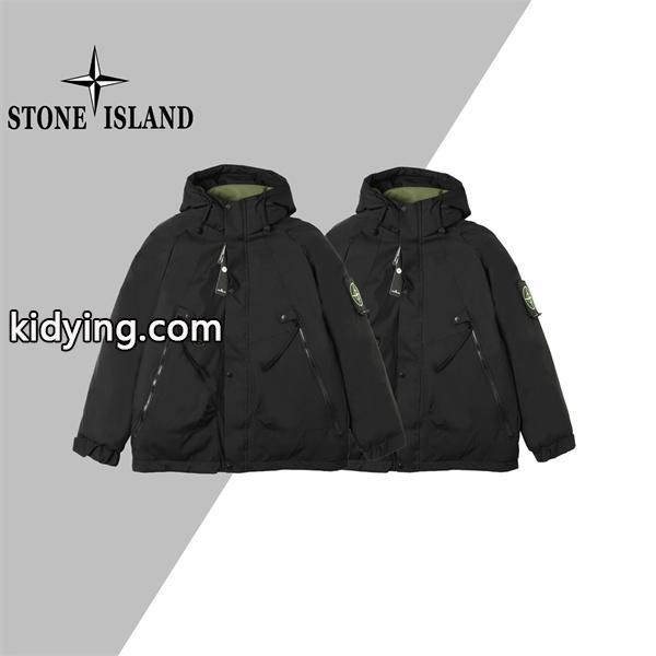 ブラック 高耐久素材 防風強化 ハイスペックフーデッド ダウンジャケット STONE ISLAND ストーンアイランド コピー-0