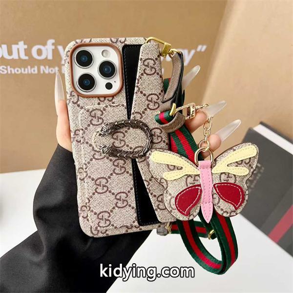 グッチGucci激安酒神横型カードポケット付きソフトケースストラップ対応iPhone用-4
