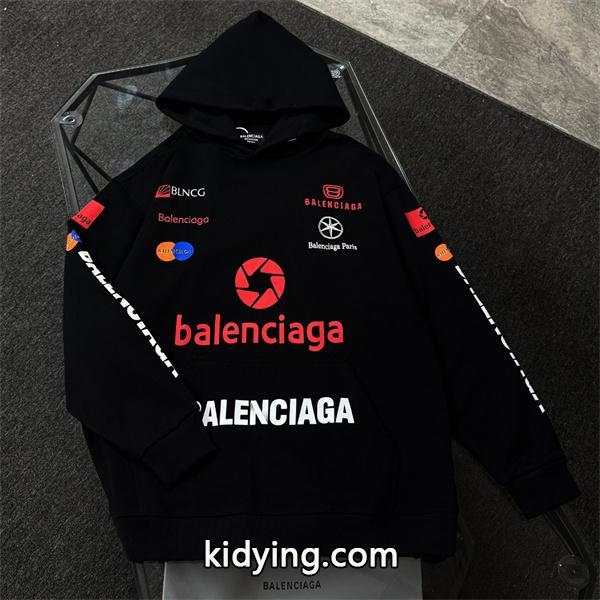 BALENCIAGA 激安 コピー バレンシアガ ロゴプリント フーディ パーカー メンズ レディース兼用 ストリート モード 長袖 トップス ブラック カジュアル-4