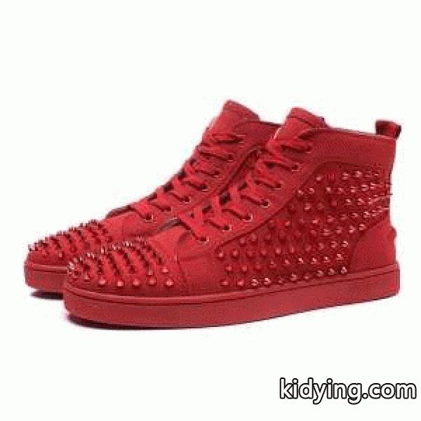 軽く耐久性のあるChristian Louboutinクリスチャンルブタンコピー通販　スパイク　スニーカー 　ハイカット　メンズ　靴　シューズ　レッド-0