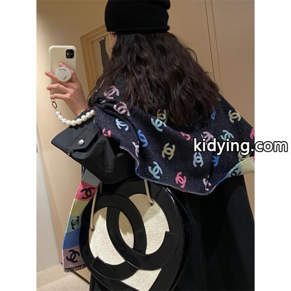CHANEL シャネル 2025秋冬新作 マルチCCロゴ 大判ストール/マフラー ブラック系-2