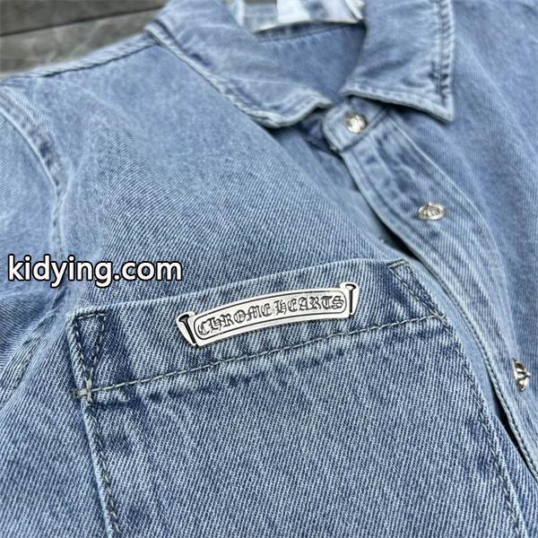 クロムハーツ コピー 上品 高品質 デニムシャツ クロス刺繍 ポケットデザイン CHROME HEARTS-1