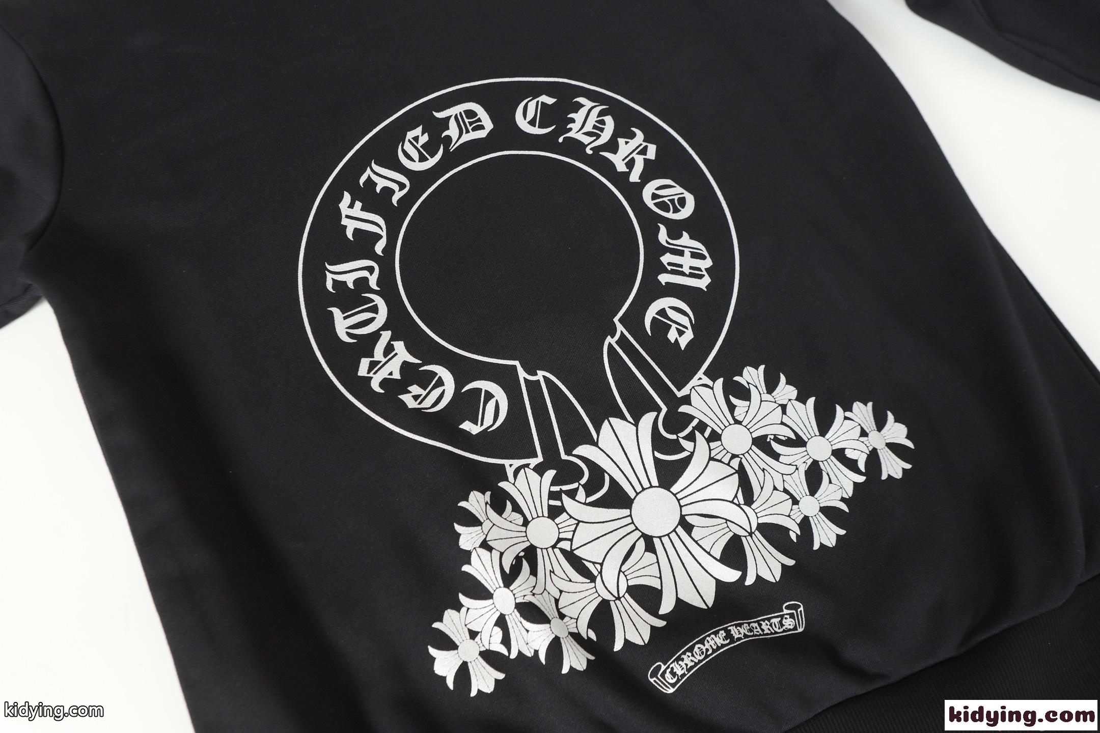 フラワークロ クロムハーツ コピー パーカー ブラック バックプリント 袖ロゴ フーディー ストリート Chrome Hearts-6