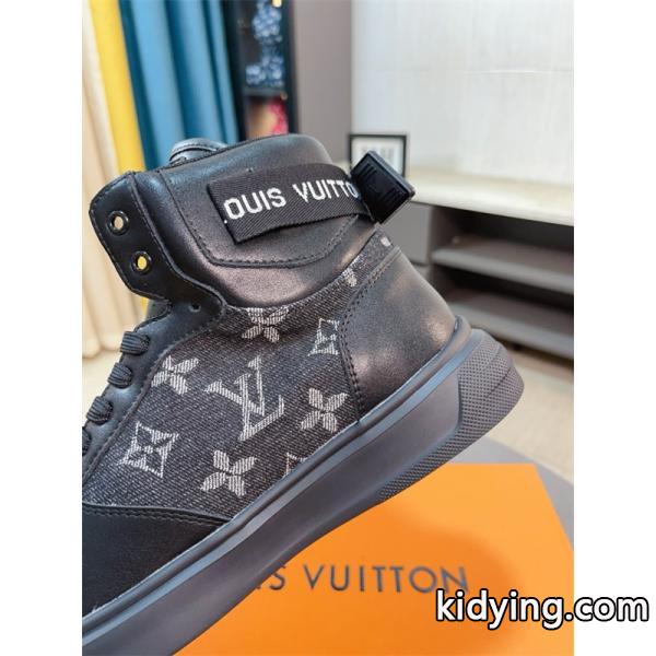 LOUIS VUITTON ルイヴィトン 激安 メンズ ハイカット スニーカー モノグラム レザー デニム コンビ 人気モデル スタイリッシュ カジュアル シューズ-4