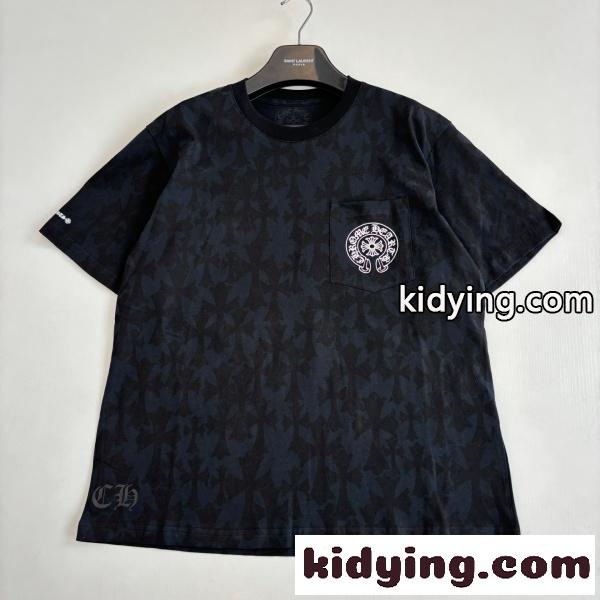 CHROME HEARTS コピー クロムハーツ コピー ジャカードクロス総柄Tシャツ ポケット刺繍 ゴシックロゴ 半袖トップス 人気-2