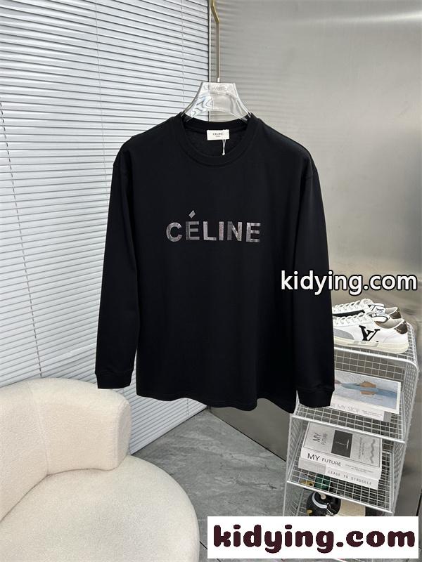 話題 ブラック ロゴデザイン ミニマル 快適 CELINE セリーヌ コピー 長袖Tシャツ-1