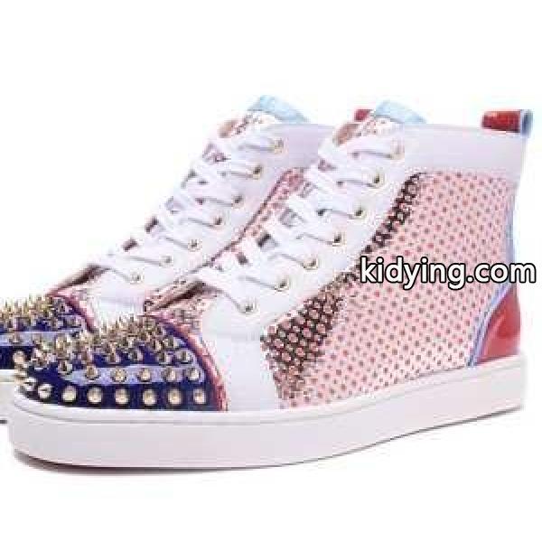 2017最新作Christian Louboutinクリスチャンルブタンコピー　メンズ　ハイカット　スニーカー　靴　シューズ　スパイク　赤色Ｘブルー-0