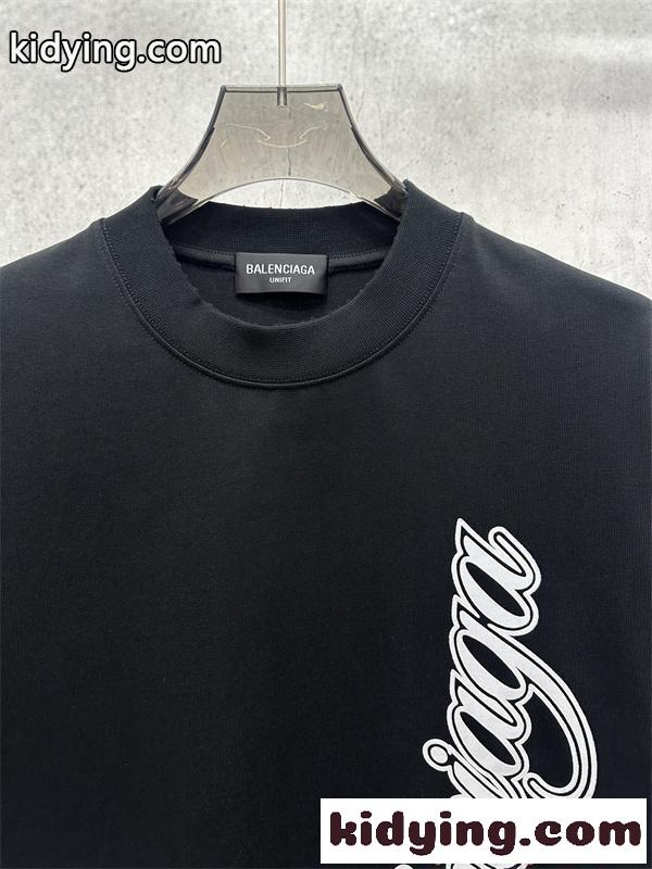 バレンシアガ コピー 半袖Tシャツ ワイドフィット ブラック ホワイト 片面プリント 縦配置 Balenciaga シンプル-2