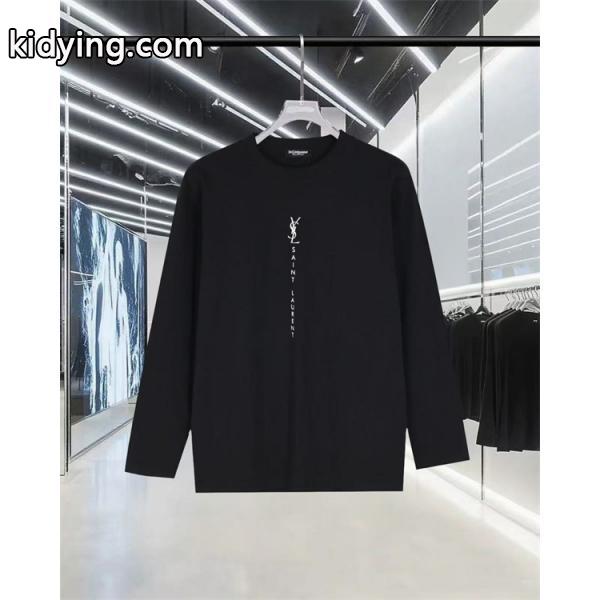ホワイト 縦ロゴ ロングスリーブ T シャツ サンローラン SAINT LAURENT コピー 秋冬日常シンプル定番-1