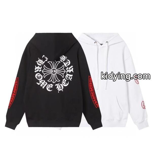 クロムハーツ 偽物 パーカー スタイリッシュ レッドスリーブ クロスロゴ ブラックホワイト CHROME HEARTS-2