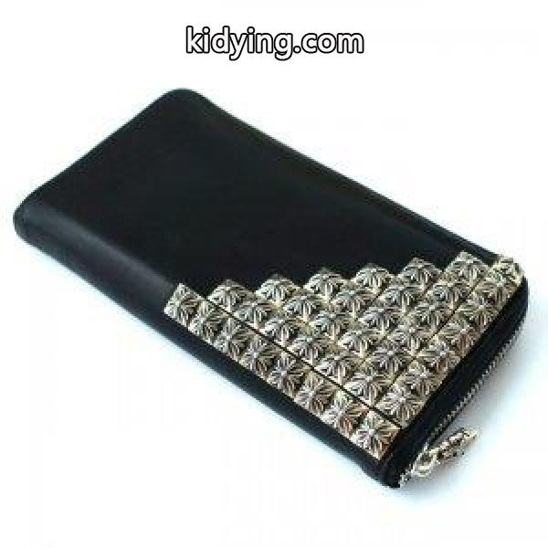 CHROME HEARTS (クロムハーツ) REC F BOX CROSS wallet \/ ボックスクロス ピラミッド スタッズ ブラックレザー 革長財布（ラウンドジップ）_クロムハーツ CHROME HEARTS_ブランド コピー 激安(日本最大級)-0