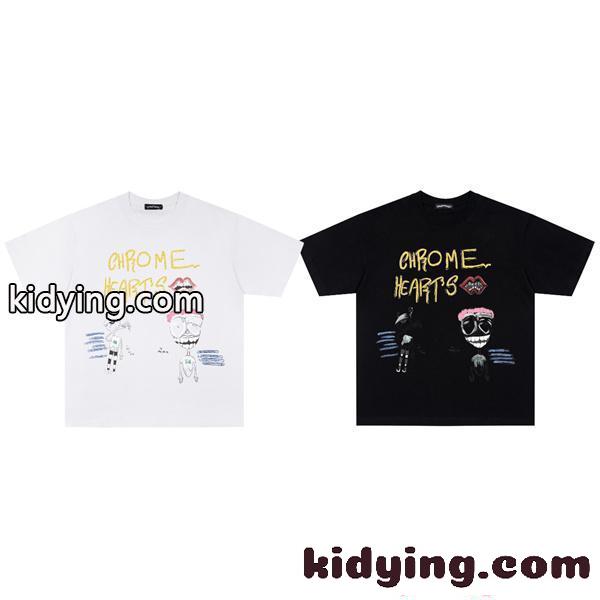 Chrome Hearts コピー 落書きプリント 半袖Tシャツ ホワイト グラクソ クルーネック クロムハーツ-1