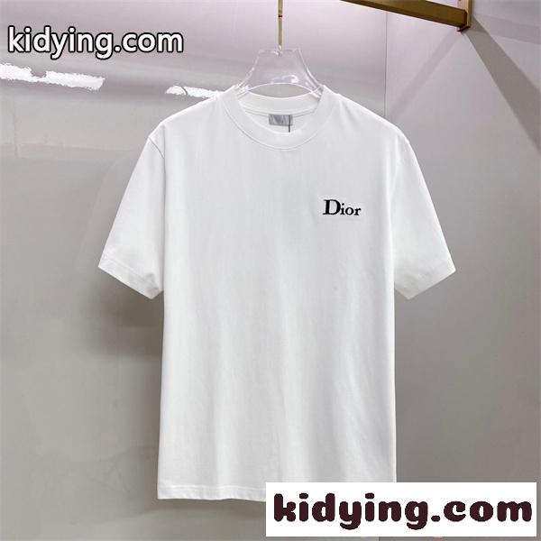ディオール コピー シンプル設計 ミニロゴ Tシャツ 半袖 ワイドシルエット ホワイト ブラック 軽やか-0