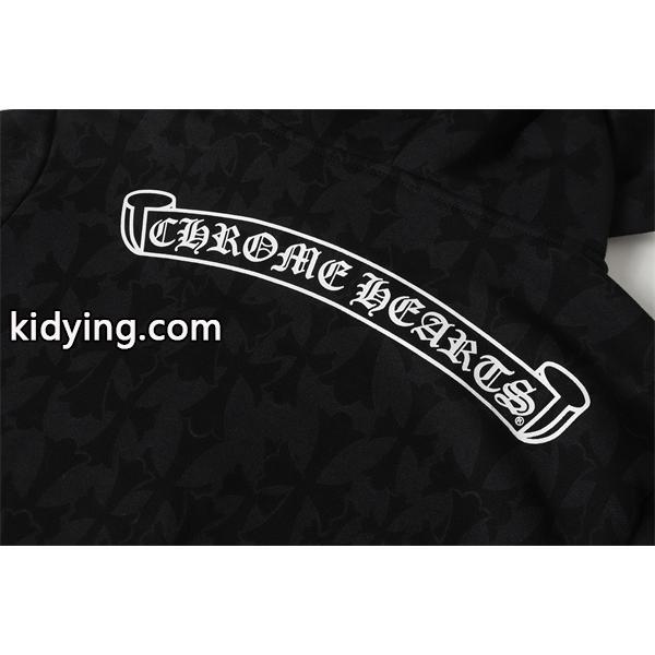 クロムハーツ コピー Chrome Hearts パーカー 売れ筋 ブラック 総柄 × フラワーモチーフ 存在感デザイン 2025秋冬コーデ-5