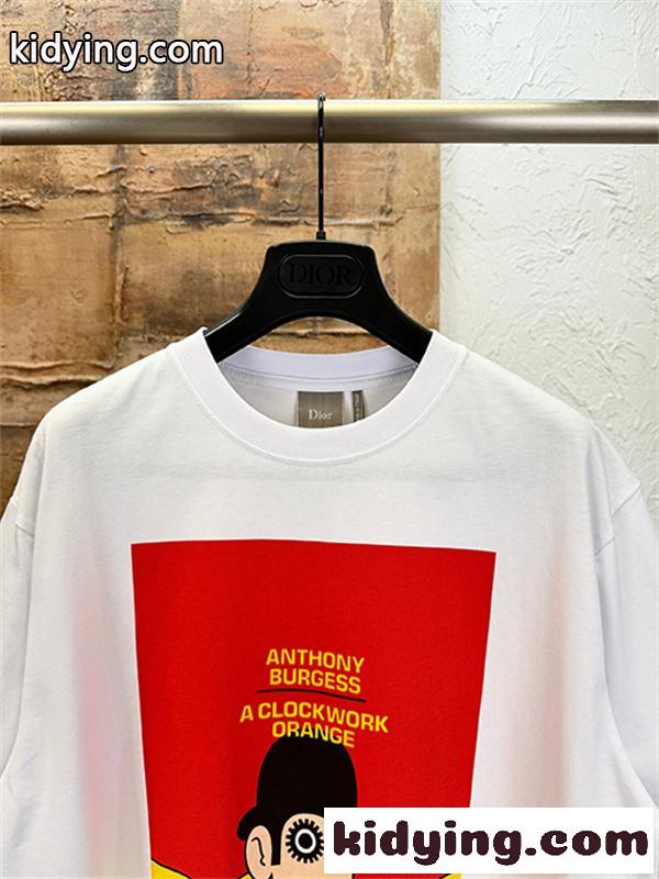 ホワイト 半袖Tシャツ Dior アートグラフィックプリント ディオール コピー カラーブロック クルーネック メンズカジュアル-4