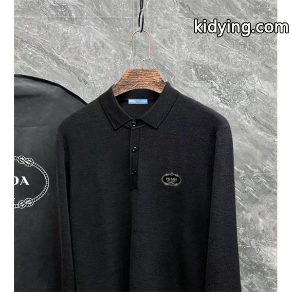 ブラック / グレー セーター POLO 円形ロゴ 2025秋冬ビジネス プラダ PRADA コピー トップス 高品質-4