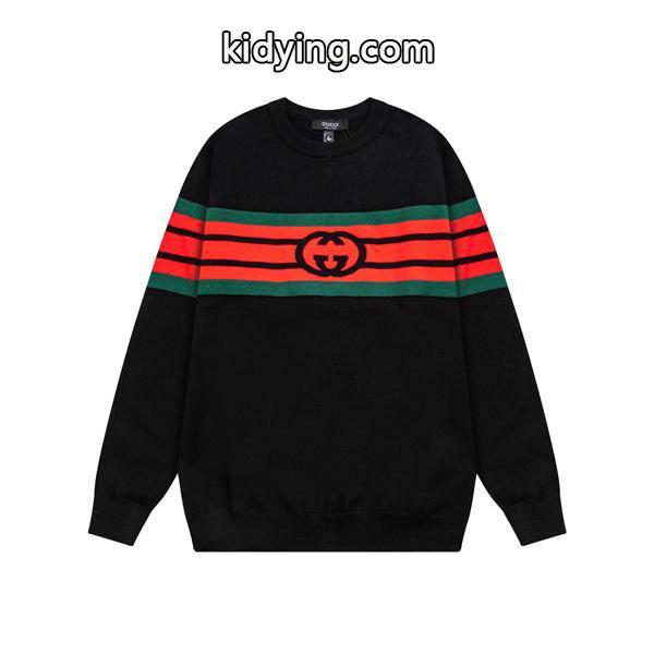 グッチ スーパーコピー クラシックライン ブラック ニット セーター レッド&グリーン かっこいい GUCCI-0