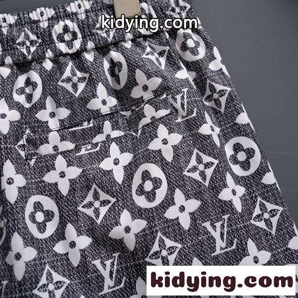 モノクロ総柄 軽量速乾 ドローコード付きハーフパンツ Louis Vuitton 激安 ウエストゴム仕様 ルイ・ヴィトン ビーチショーツ-5