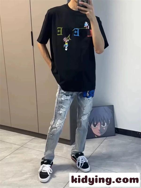 ダメージデニムパンツ AMIRI ライトブルー クラッシュ加工 刺繍 アミリ コピー 2026新作-8