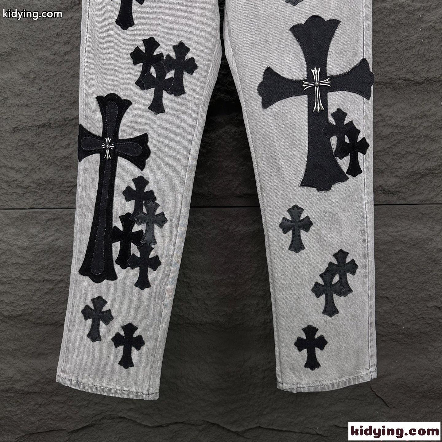 クロムハーツ コピー パンツ メンズ デニム Chrome Hearts クロスロゴ刺繍 多重デザイン ウォッシュ加工 上質素材 カップル着用可能 春新作-4