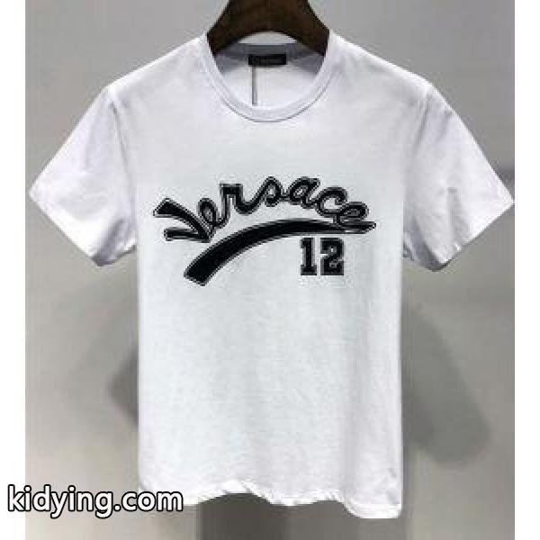 ヴェルサーチ 通販VERSACE超激得限定セールストリートウェア上質なＴシャツロゴ英字プリントブラックホワイト-0