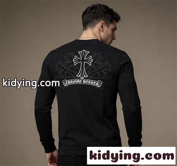 CHROME HEARTS シンプル ブラック クロムハーツ スーパーコピー 長袖Tシャツ 胸元ポケット 背面プリント-1