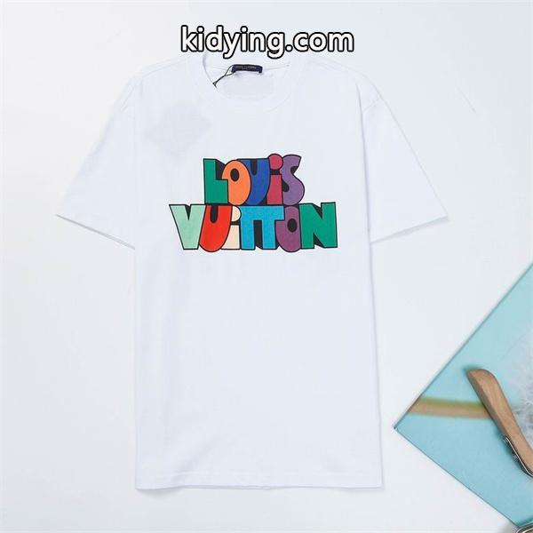 春の新色LOUIS VUITTONルイヴィトンコピー人気刺繍ロゴ付きメンズクルーネック半袖Tシャツ-0
