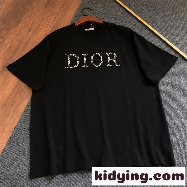 フロントロゴ グラフィックアクセント シンプルスタイル DIOR ディオール コピー コットンTシャツ 夏ファッション-1