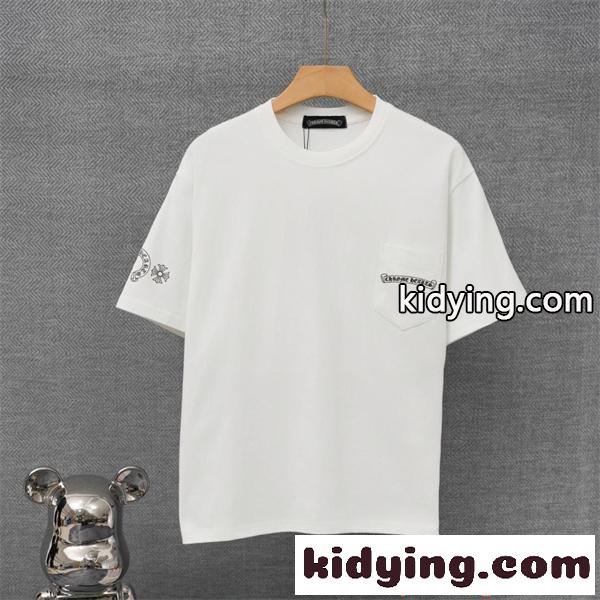 ピンククロス クロムハーツ スーパーコピー 半袖Tシャツ 胸ポケット付き ホワイト ブラック 夏 ストリート Chrome Hearts クロムハーツ-0