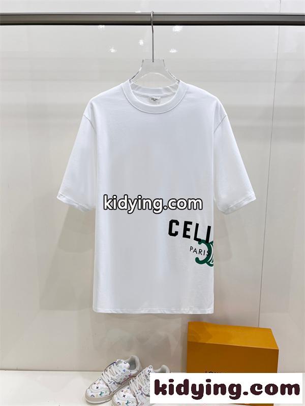 新着 ホワイト ロゴプリント CELINE セリーヌ コピー シンプル 軽やか 半袖Tシャツ-1