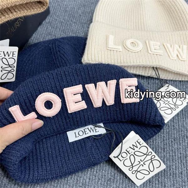 LOEWE スーパーコピー ロゴ パッチ カシミヤ ブレンド リブ ニット クラシック スタイル ニット帽 ロエベ-1