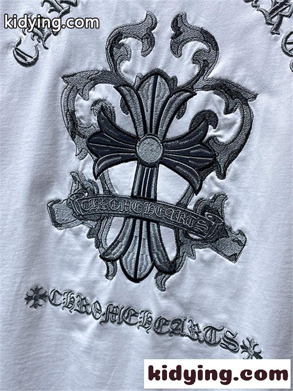 ブラック 半袖Tシャツ Chrome Hearts クロムハーツ コピー フローラルクロス背面ロゴ ゴシック英字 クルーネック ゆったりシルエット-7