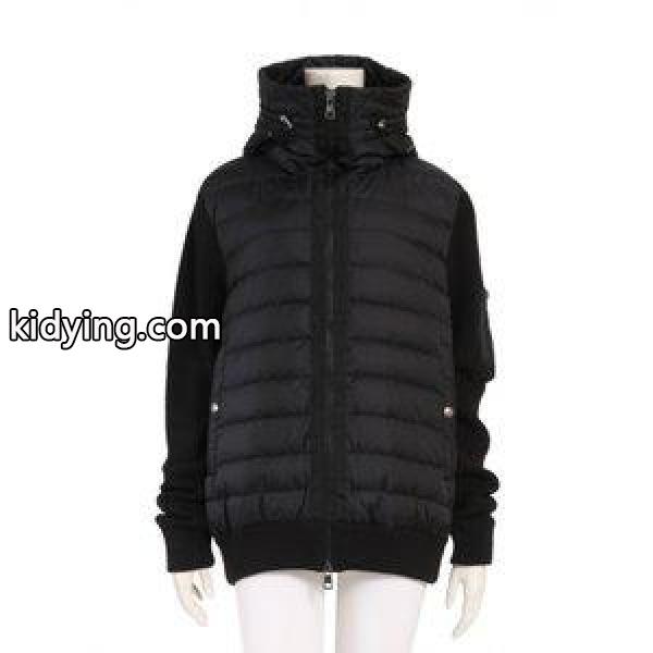 モンクレール MONCLER ブルゾン 黒 アウター ワンポイント 94028 ナイロン ダウン切替 フード付き レディース-0