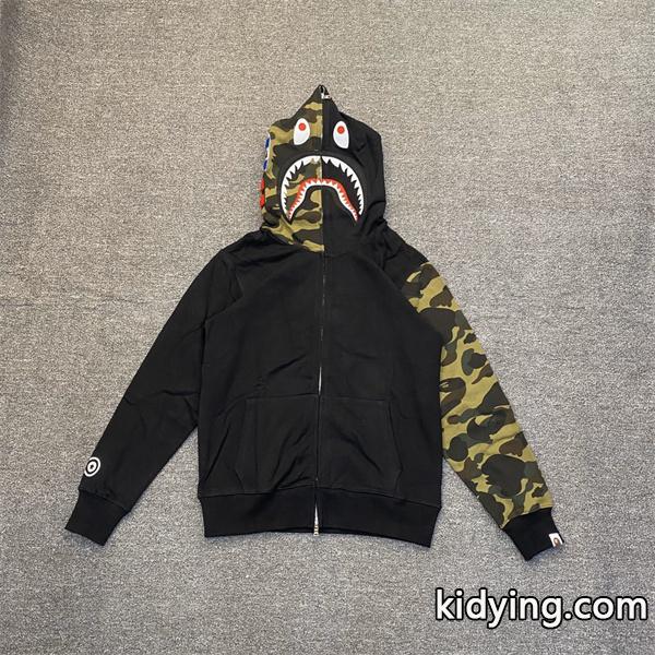 BAPE コピー 秋冬 個性 トレンディ ブラック × カモフラージュ シャーク 連帽 ジップアップ ベイプ-0