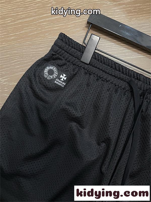 ブラック メッシュショーツ Chrome Hearts クロムハーツ コピー CHロゴ刺繍 ゴムウエスト ドローコード付き カジュアルハーフパンツ-7
