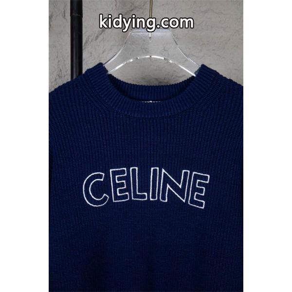 セリーヌ CELINE スーパーコピー 2025秋冬新作 ネイビー ロゴ刺繍 クルーネック ニット セーター-1