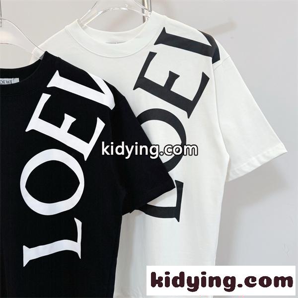 ロエベ コピー Tシャツ ブラック&ホワイト 斜めロゴ 大型プリント カジュアル モード 高級感 LOEWE-5