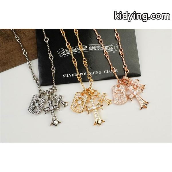 CHROME HEARTS 偽物 魅惑的 華奢 シルバーネックレス クロス＆プレートセット クロムハーツ-0