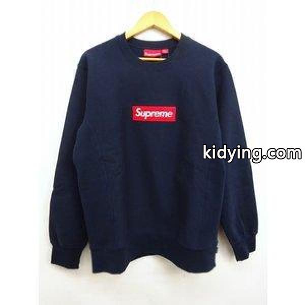 シュプリーム SUPREME 15AW ボックスロゴスウェット 新品入荷 濃紺 ネイビー 綿 カナダ製 丸首 クルーネック 裏起毛 トップス メンズ 通販-0